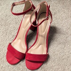 Kelly & Katie Red Suede Ankle-Strap Block Heels